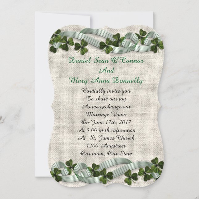 Irish wedding Invitations linen elegant (Front)