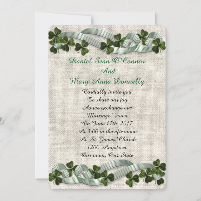 Irish wedding Invitations linen elegant (Front)