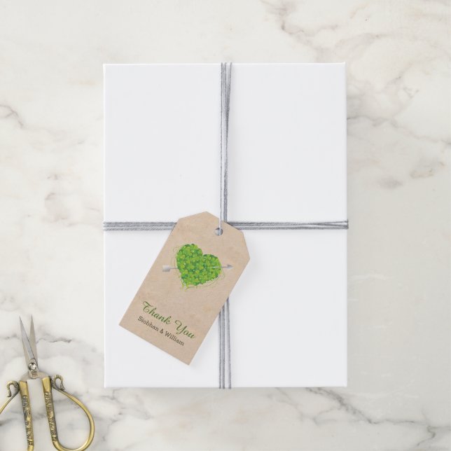 Irish Wedding Shamrock Heart Gift Tags (With Twine)