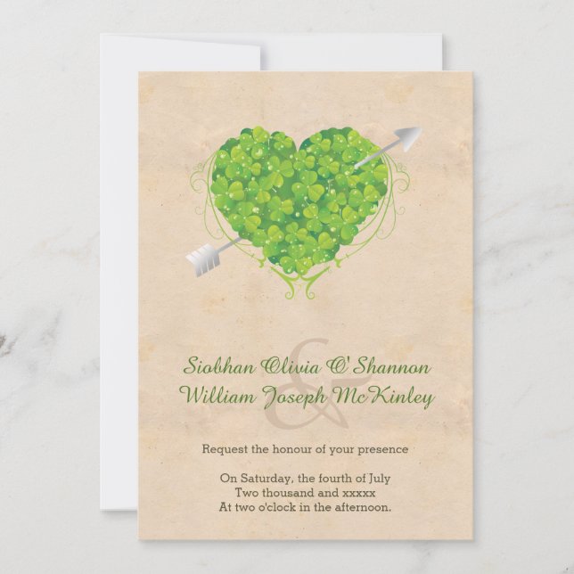 Irish Wedding Shamrock Heart Invitation (Front)