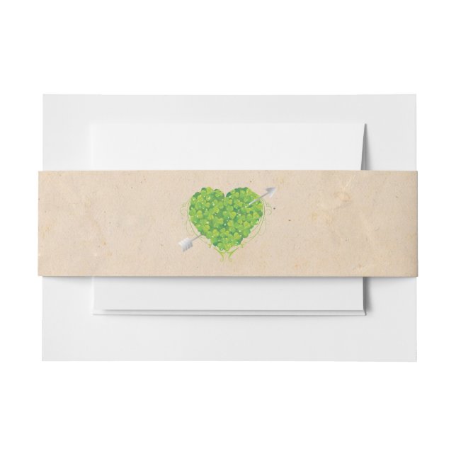 Irish Wedding Shamrock Heart Invitation Belly Band (Front Example)