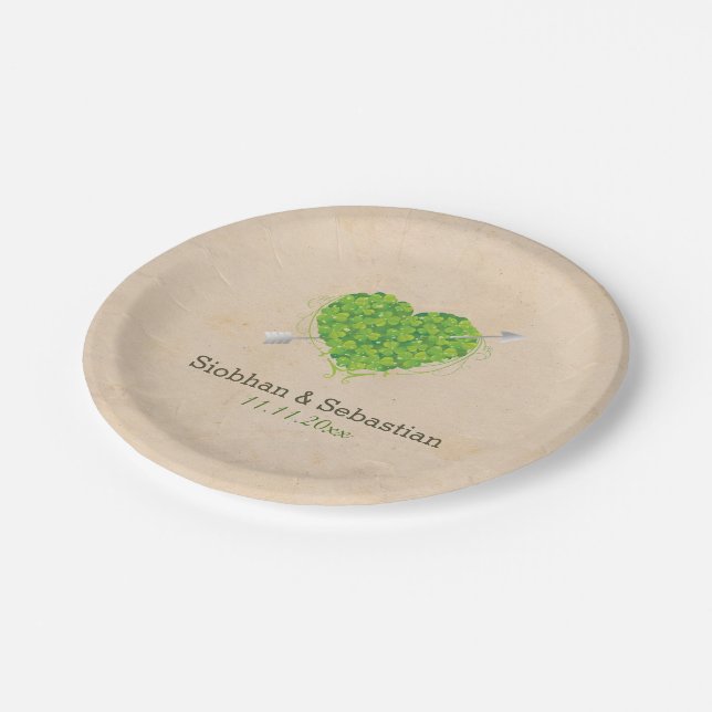 Irish Wedding Shamrock Heart Paper Plate (Angled)