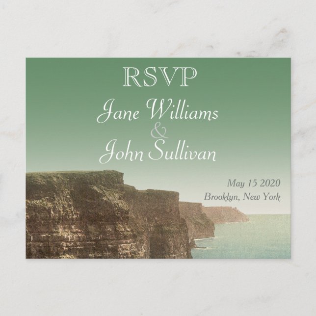 Irish Wedding Theme Cliffs of Moher RSVP Invitation Postcard (Front)