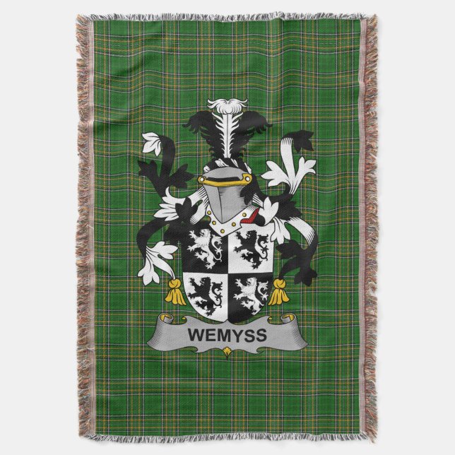  Irish Wemyss Coat of Arms Family Crest Ireland Throw Blanket (Front Vertical)