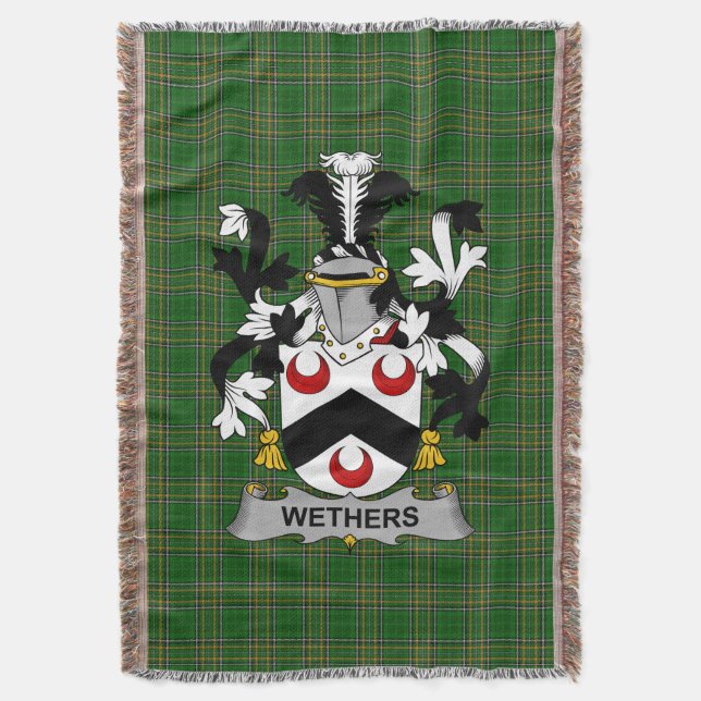  Irish Wethers Coat of Arms Family Crest Ireland Throw Blanket (Front Vertical)