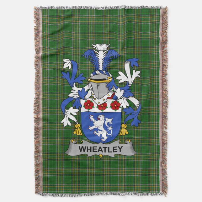  Irish Wheatley Coat of Arms Family Crest Ireland Throw Blanket (Front Vertical)