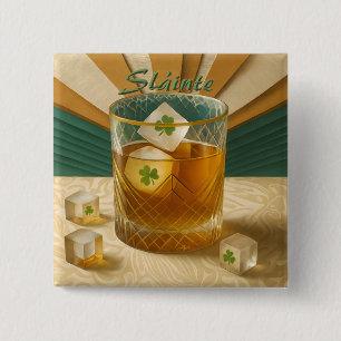 Irish Whiskey Tumbler Shamrock Ice "Sláinte!" 15 Cm Square Badge