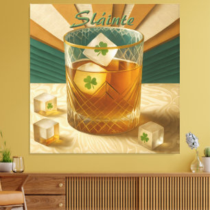 Irish Whiskey Tumbler Shamrock Ice "Sláinte!" Canvas Print
