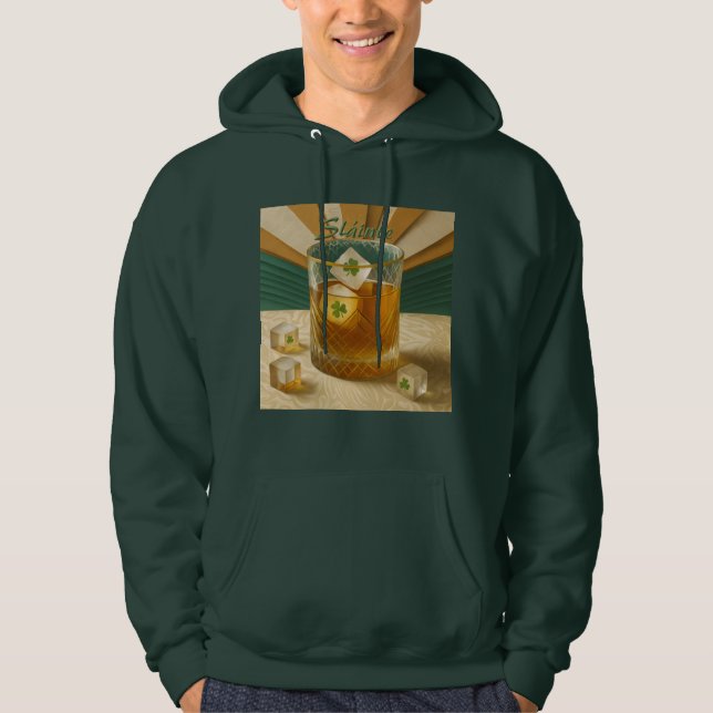 Irish Whiskey Tumbler Shamrock Ice "Sláinte!" Hoodie (Front)