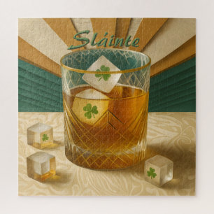Irish Whiskey Tumbler Shamrock Ice "Sláinte!" Jigsaw Puzzle