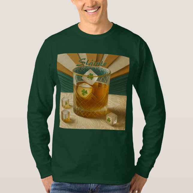 Irish Whiskey Tumbler Shamrock Ice "Sláinte!" T-Shirt (Front)