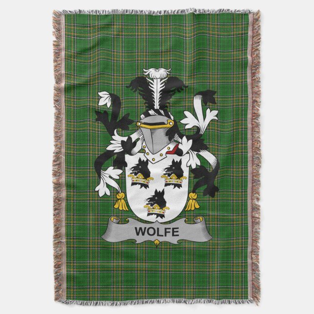  Irish Wolfe Coat of Arms Family Crest Ireland Throw Blanket (Front Vertical)