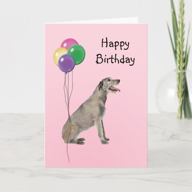Irish Wolfhound, Birthday Balloons Card (Front)