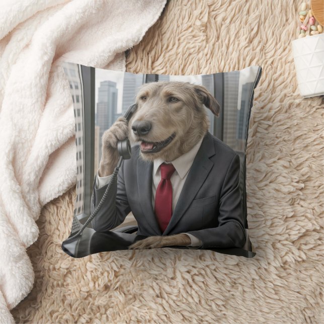 Irish Wolfhound Businessman In an Office Cushion (Blanket)