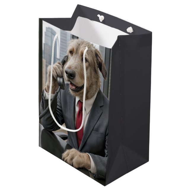 Irish Wolfhound Businessman Talking On a Phone Medium Gift Bag (Front Angled)