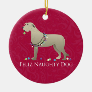 Irish Wolfhound Christmas Design Ceramic Tree Decoration