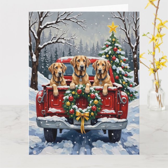 Irish Wolfhound Christmas Red Truck Holiday Gift Card (Yellow Flower)