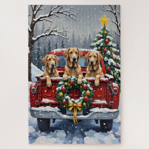 Irish Wolfhound Christmas Red Truck Holiday Gift Jigsaw Puzzle