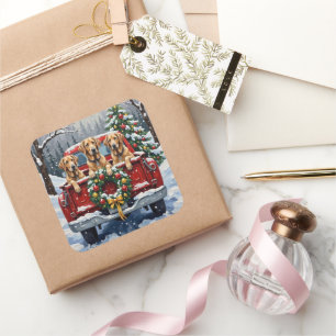 Irish Wolfhound Christmas Red Truck Holiday Gift Square Sticker