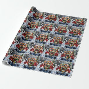 Irish Wolfhound Christmas Red Truck Holiday Gift Wrapping Paper