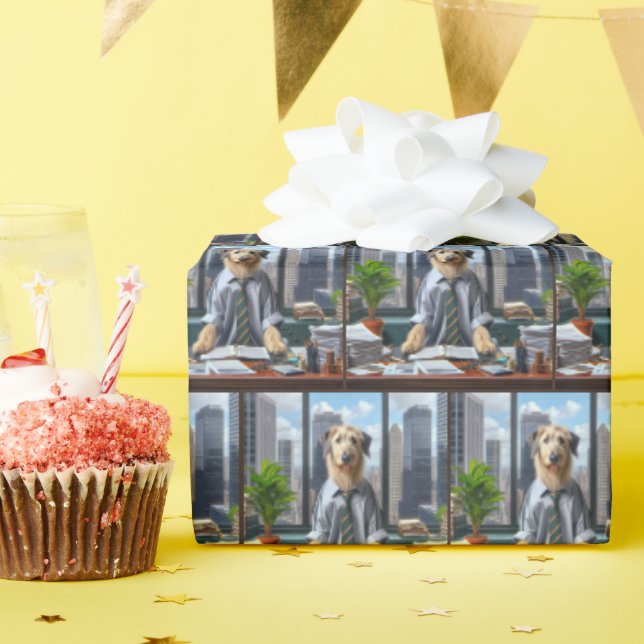 Irish Wolfhound Corporate Businessman Wrapping Paper (Birthday Party)
