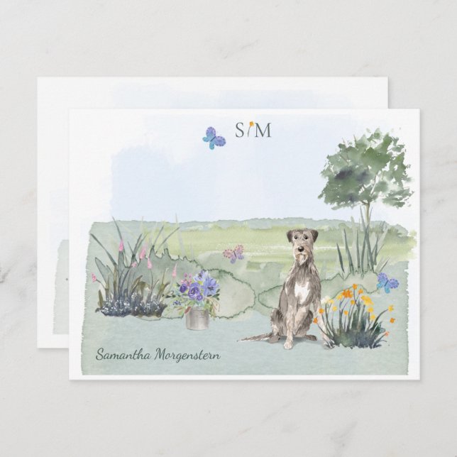 Irish Wolfhound Dog Butterfly Monogram and Name  Card (Front/Back)
