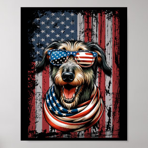 Irish Wolfhound Dog Lover Us Flag 4th Of July Patr Poster