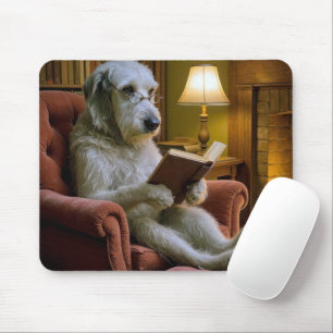 Irish Wolfhound Dog Reading a Book  Mouse Pad