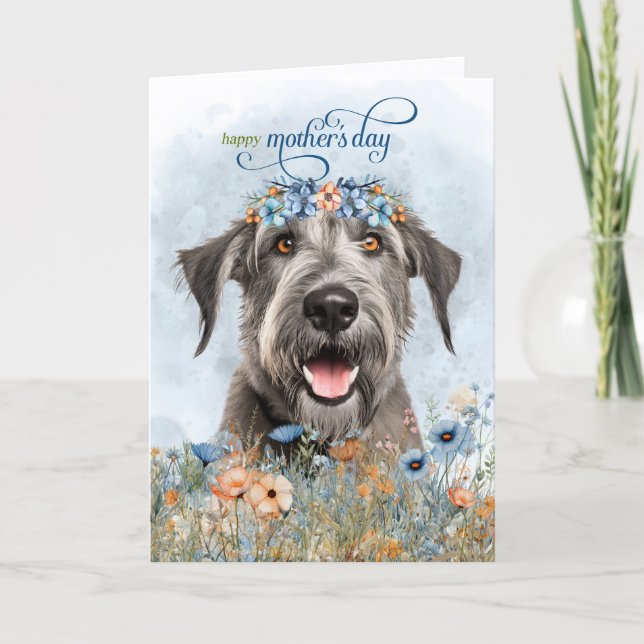 Irish Wolfhound Dog Wildflowers Mother's Day Holiday Card (Front)