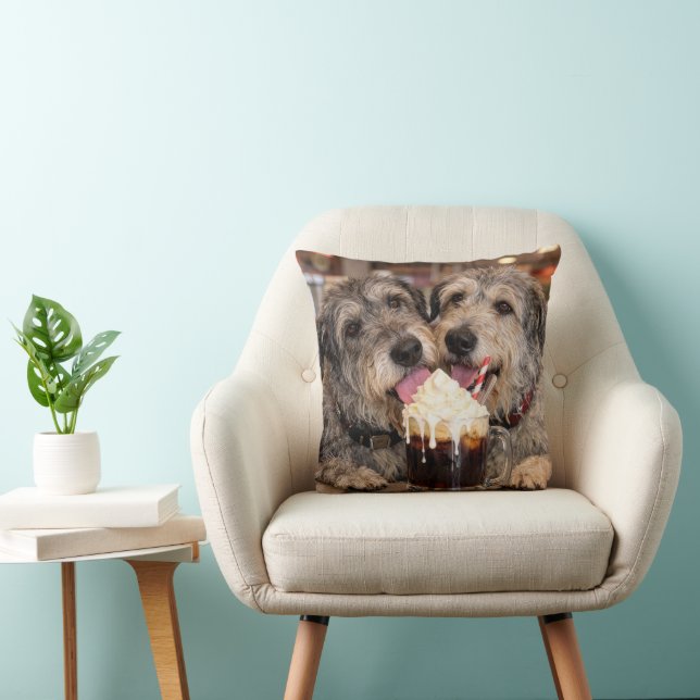 Irish Wolfhound Dogs Enjoying a Root Beer Float Cushion (Chair)