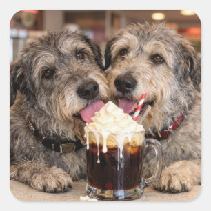 Irish Wolfhound Dogs Enjoying a Root Beer Float Square Sticker