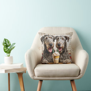 Irish Wolfhound Dogs Sharing a Milkshake Cushion