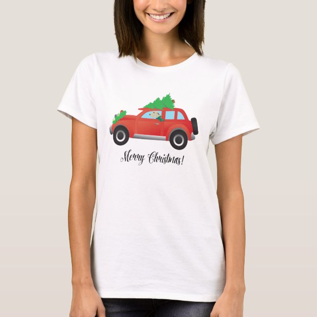 Irish Wolfhound driving Christmas Car T-Shirt (Front)