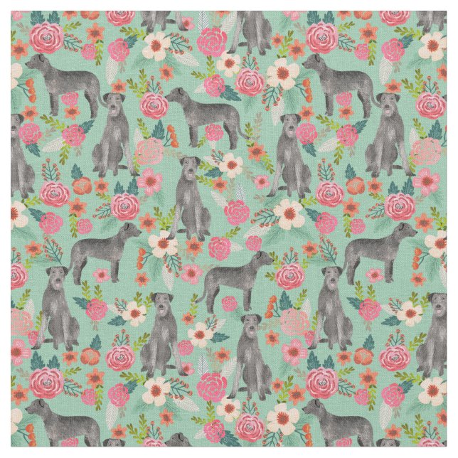 irish wolfhound fabric vintage florals mint (Close Up)