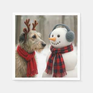 Irish Wolfhound Gazing at a Cute Snowman Napkin