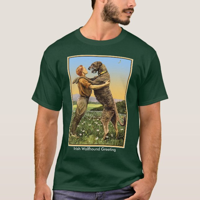 "Irish Wolfhound Greeting" T-Shirt (Front)