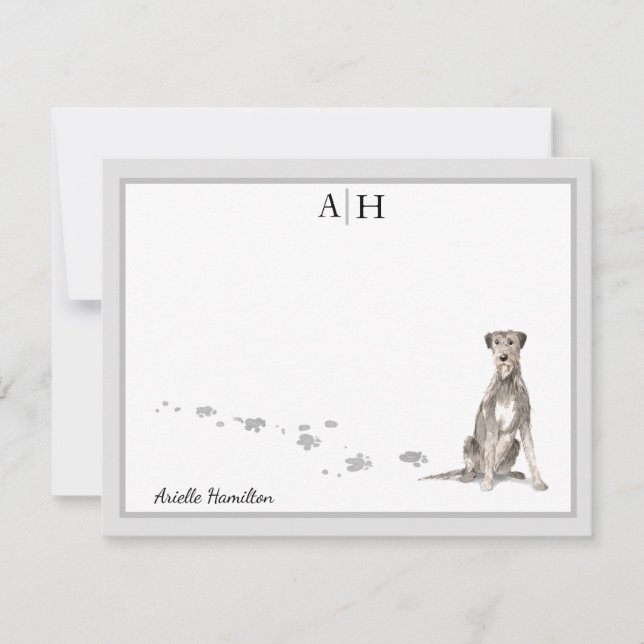 Irish Wolfhound Grey Border Monogram Your Name Card (Front)