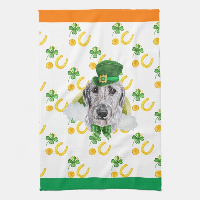 Irish Wolfhound Holiday Home Decor St Patricks Day Tea Towel (Vertical)