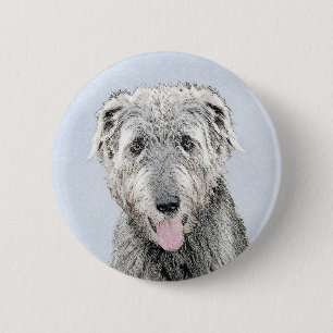 Irish Wolfhound Painting - Cute Original Dog Art 6 Cm Round Badge