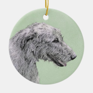 Irish Wolfhound Painting - Cute Original Dog Art Ceramic Tree Decoration