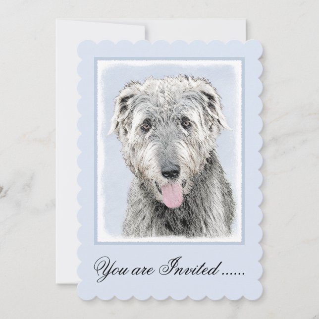 Irish Wolfhound Painting - Cute Original Dog Art Invitation (Front)