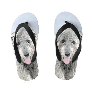Irish Wolfhound Painting - Cute Original Dog Art Kid's Jandals
