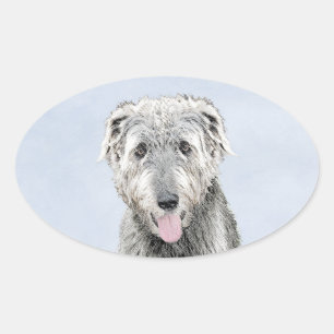 Irish Wolfhound Painting - Cute Original Dog Art Oval Sticker
