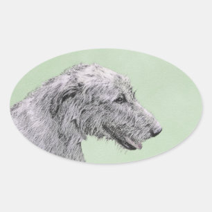 Irish Wolfhound Painting - Cute Original Dog Art Oval Sticker