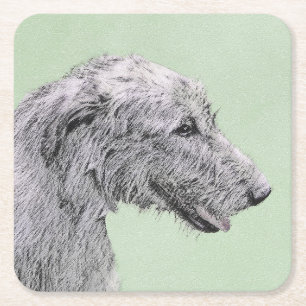 Irish Wolfhound Painting - Cute Original Dog Art Square Paper Coaster