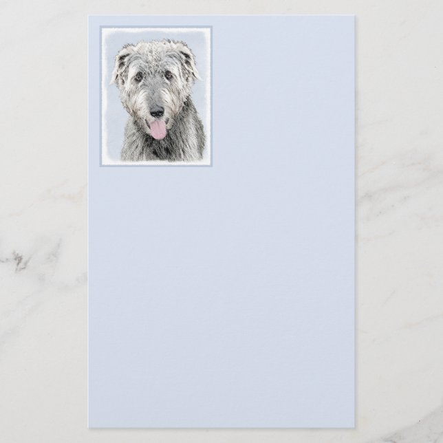 Irish Wolfhound Painting - Cute Original Dog Art Stationery (Front)