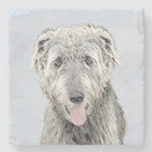 Irish Wolfhound Painting - Cute Original Dog Art Stone Coaster