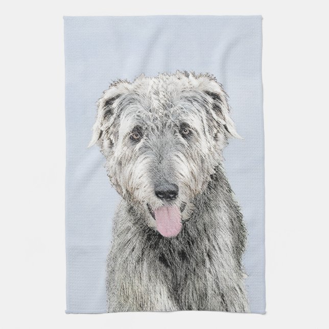 Irish Wolfhound Painting - Cute Original Dog Art Tea Towel (Vertical)