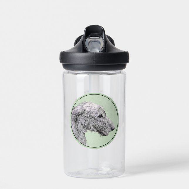 Irish Wolfhound Painting - Cute Original Dog Art Water Bottle (Front)