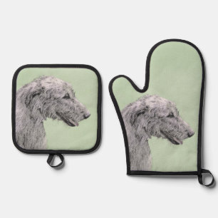 Irish Wolfhound Painting Grey Original Dog Art Oven Mitt & Pot Holder Set